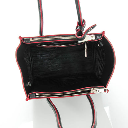 Prada Glace Calf Scamosciato Suede Mini Twin Pocket Tote Black Rosso 5 of 8