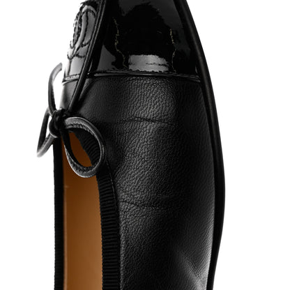 Chanel Lambskin Patent Cap Toe CC Ballerina Flats 37 Black 10 of 12