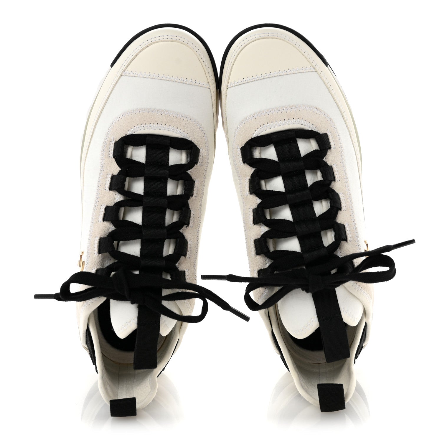 Chanel Velvet Calfskin Mixed Fibers CC Sneakers 37.5 Ivory Black 2 of 9