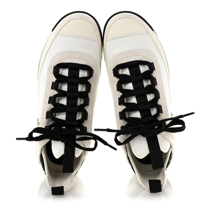Chanel Velvet Calfskin Mixed Fibers CC Sneakers 37.5 Ivory Black 2 of 9