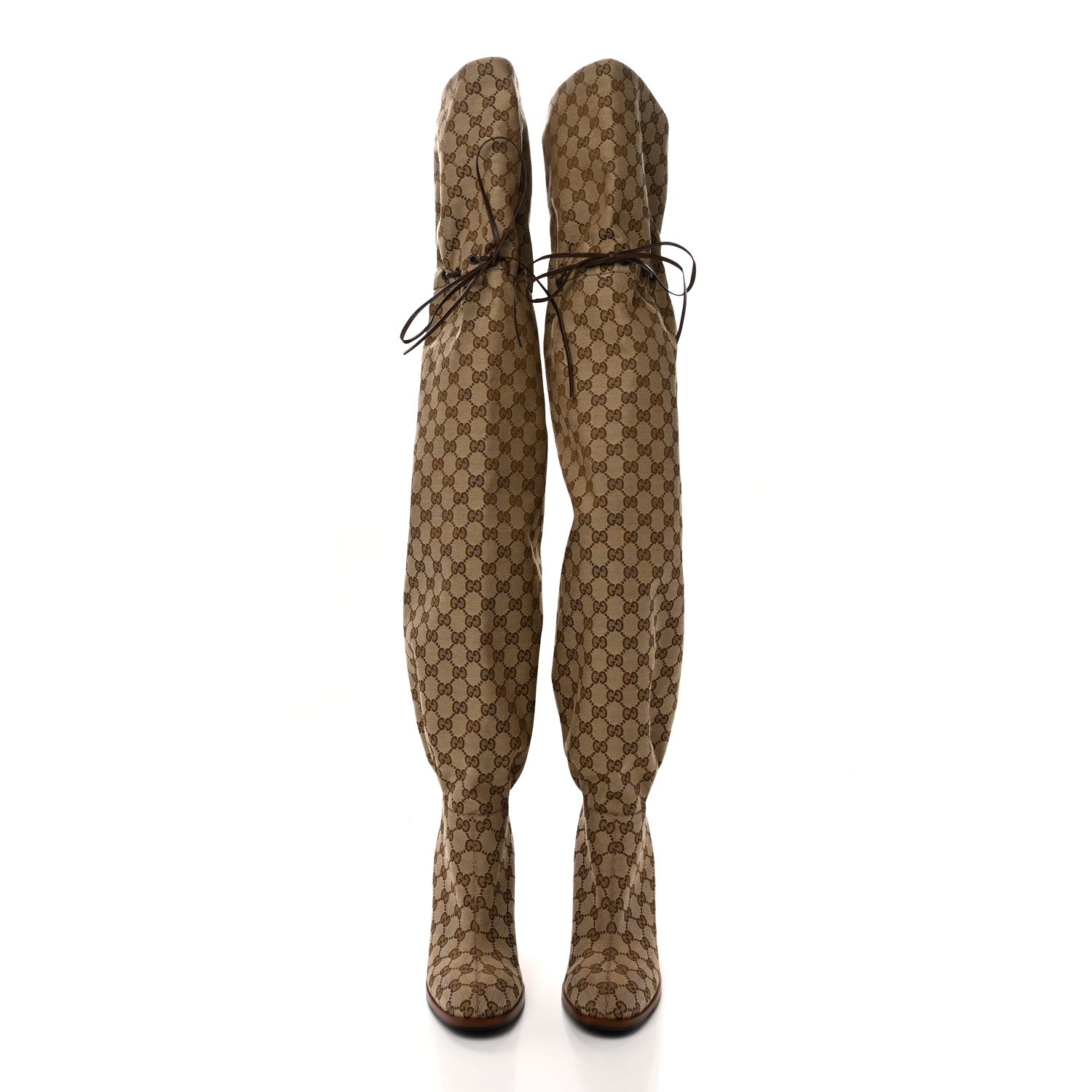 Gucci Monogram Over the Knee Boots 42 Beige Ebony 2 of 10