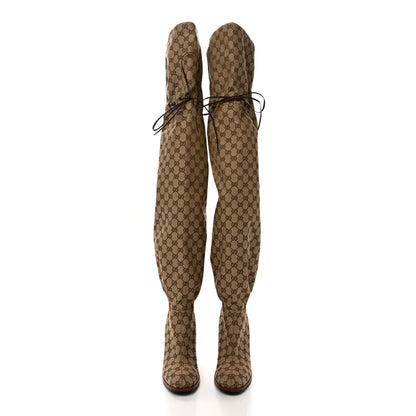 Gucci Monogram Over the Knee Boots 42 Beige Ebony 2 of 10