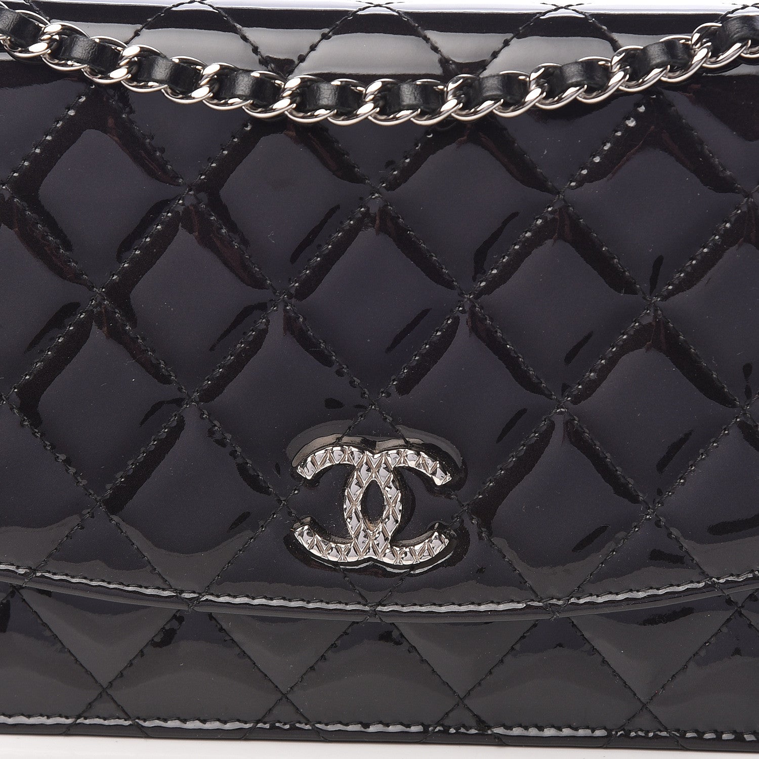 Chanel Patent Quilted Brilliant Wallet On Chain WOC Black 9 of 15