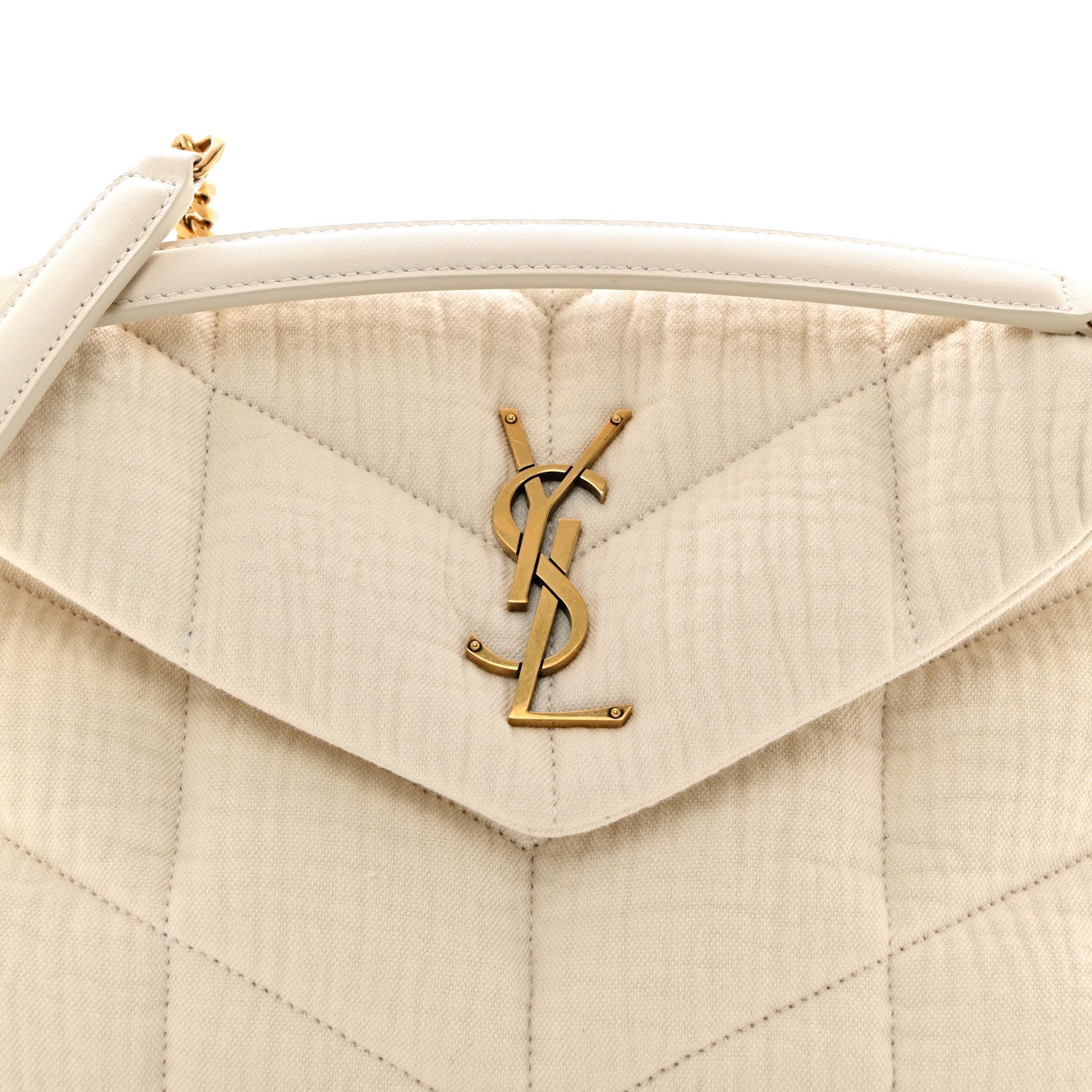 Saint Laurent Crinkle Cotton Quilted Small Loulou Puffer Monogram Chain Satchel Vanilla Ice 8 of 10