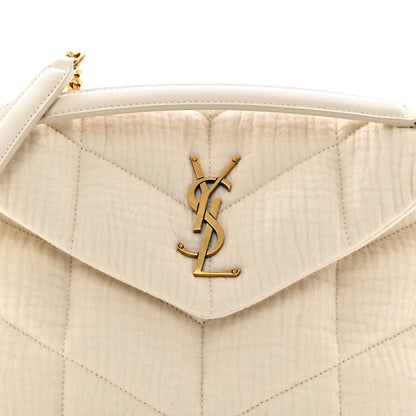 Saint Laurent Crinkle Cotton Quilted Small Loulou Puffer Monogram Chain Satchel Vanilla Ice 8 of 10