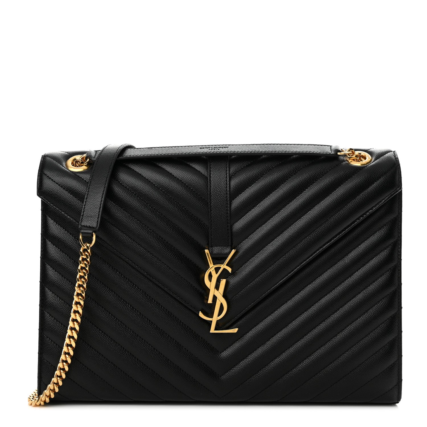 Saint Laurent Grain De Poudre Matelasse Chevron Large Monogram Satchel Black 1 of 10