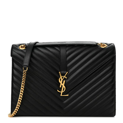 Saint Laurent Grain De Poudre Matelasse Chevron Large Monogram Satchel Black 1 of 10