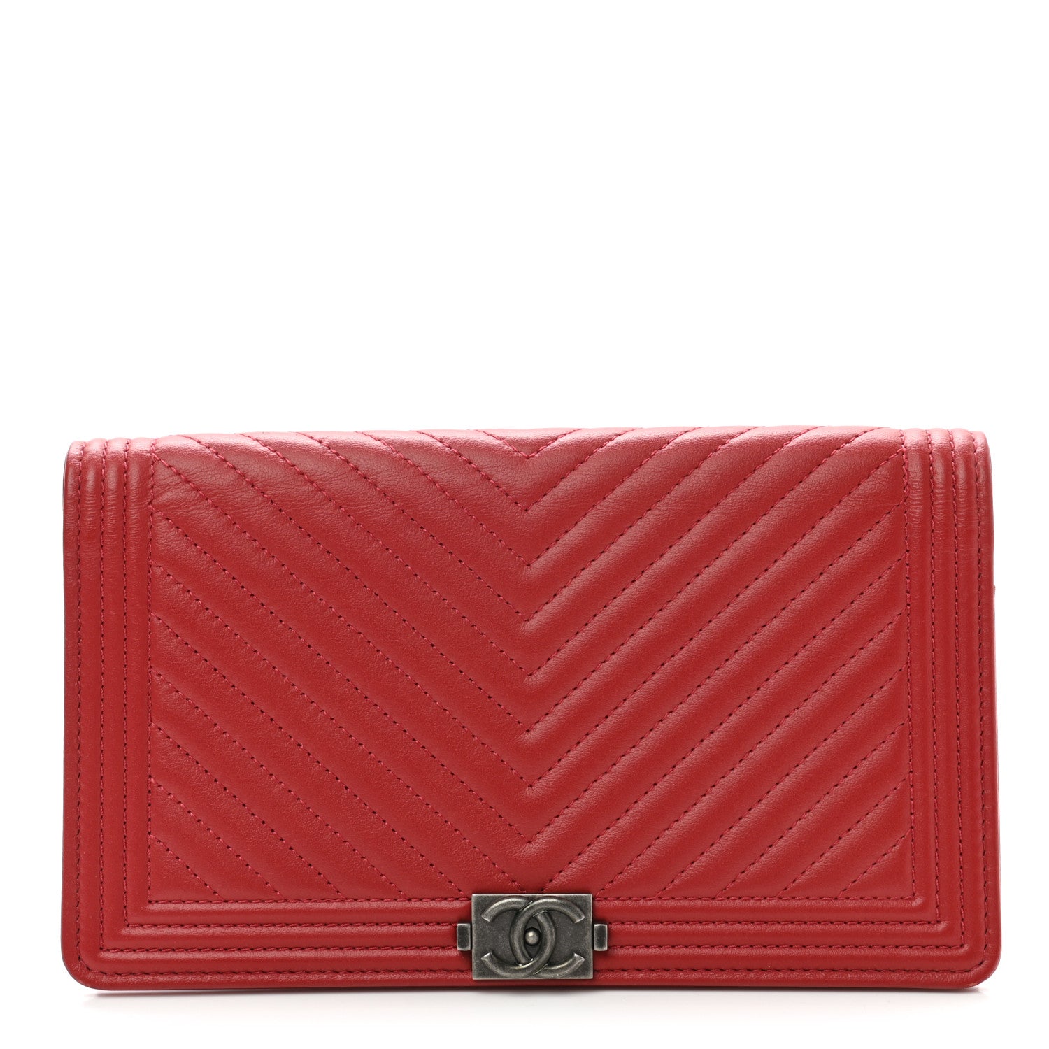 Chanel Calfskin Chevron Quilted Boy Yen Wallet Dark Red 1 of 8