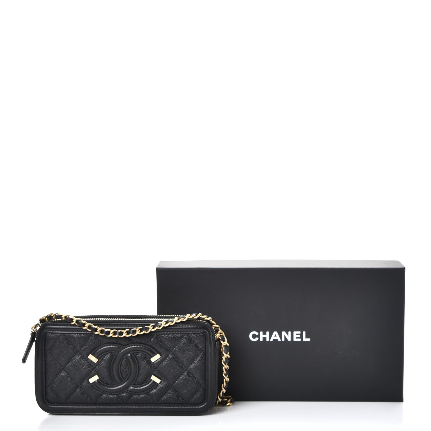 Caviar Quilted CC Filigree Clutch With Chain Black