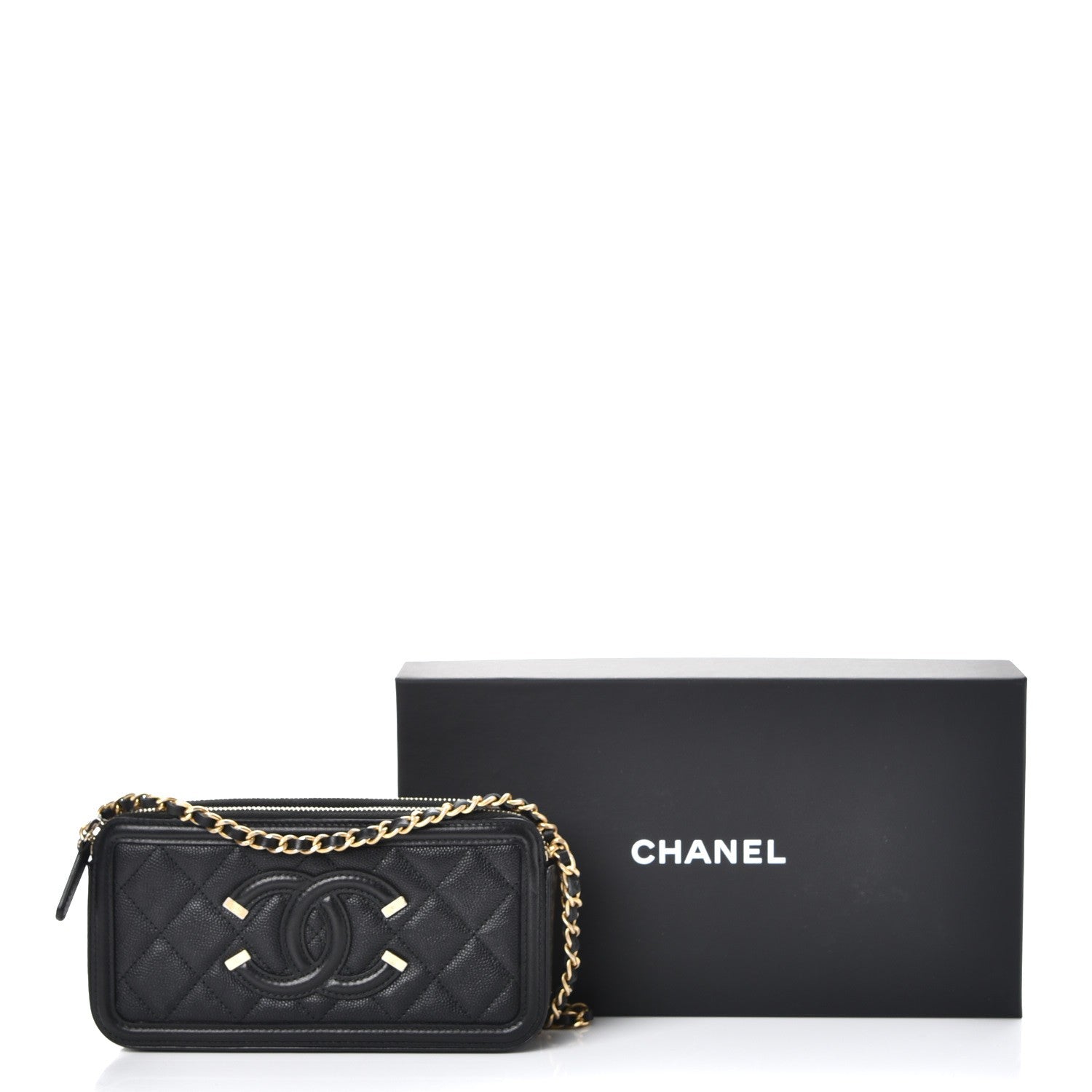Chanel Caviar Quilted CC Filigree Clutch With Chain Black 10 of 10