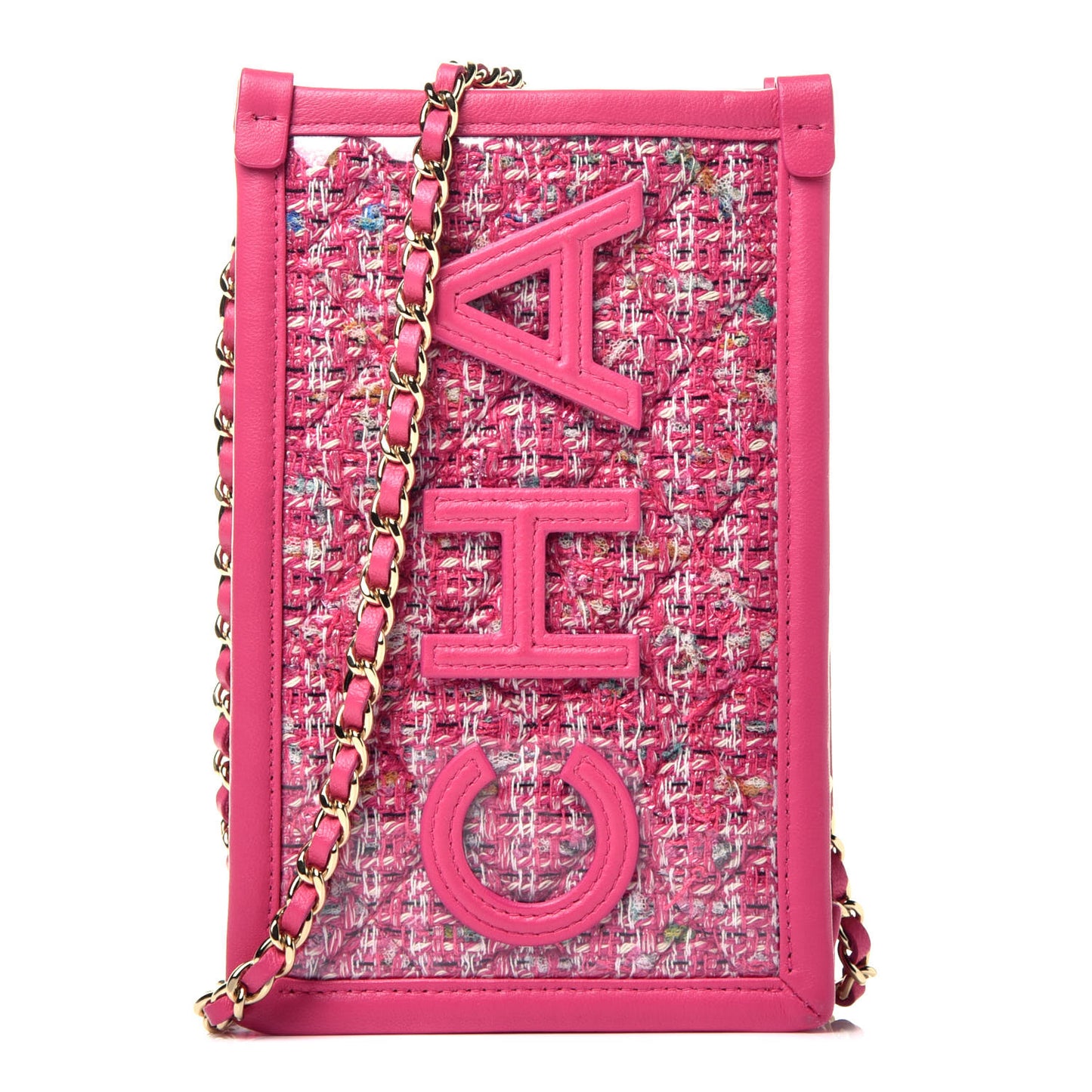 Tweed PVC Lambskin Clutch With Chain Pink