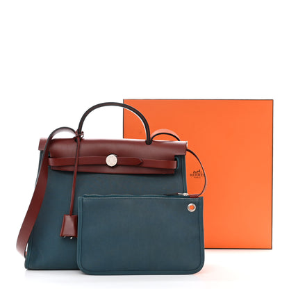 Hermes Vache Hunter Toile Militaire Herbag Zip 31 PM Bleu Agate Rouge H 15 of 15