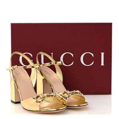 Gucci Metallic Nappa Horsebit Cross Strap 95mm Sandals 36.5 Gold 10 of 10