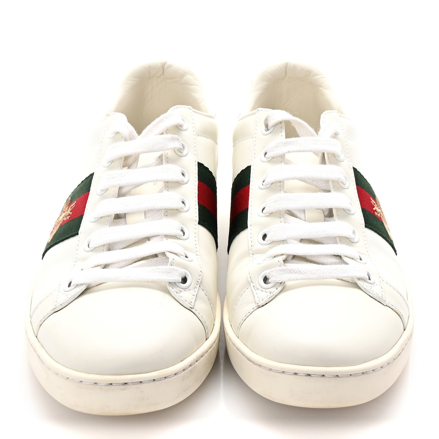 Calfskin Ayers Bee Embroidered Womens Ace Sneakers 37.5 White Green