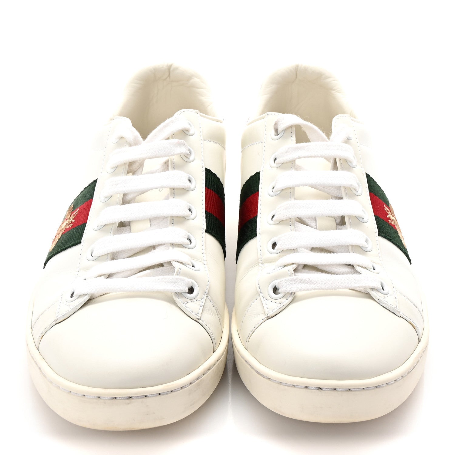 Gucci Calfskin Ayers Bee Embroidered Womens Ace Sneakers 37.5 White Green 5 of 20