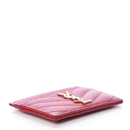 Saint Laurent Grain De Poudre Matelasse Chevron Monogram Credit Card Case Red 4 of 7