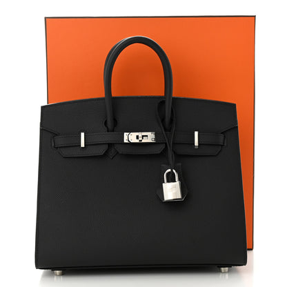 Hermes Epsom Horseshoe Birkin Sellier 25 Black Bleu Pale 11 of 11