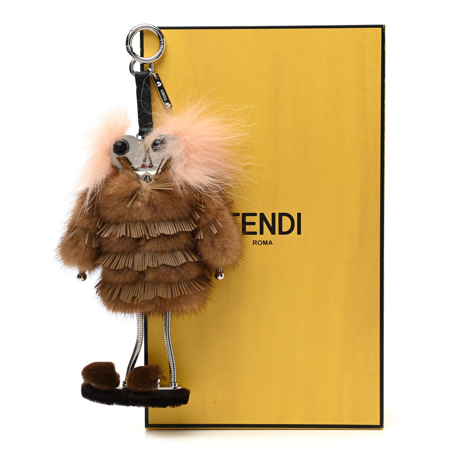 Fendi Calfskin Mink Fox Fur Witches USB Power Bank Bag Charm Brown 6 of 6