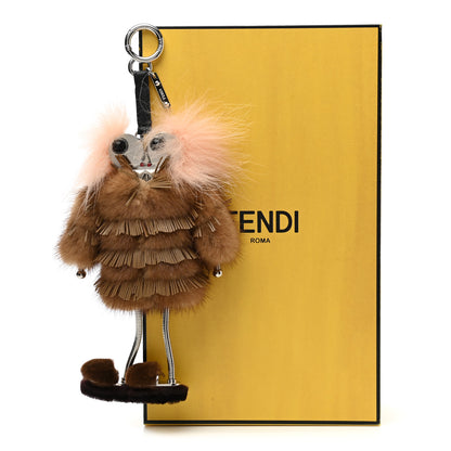 Fendi Calfskin Mink Fox Fur Witches USB Power Bank Bag Charm Brown 6 of 6