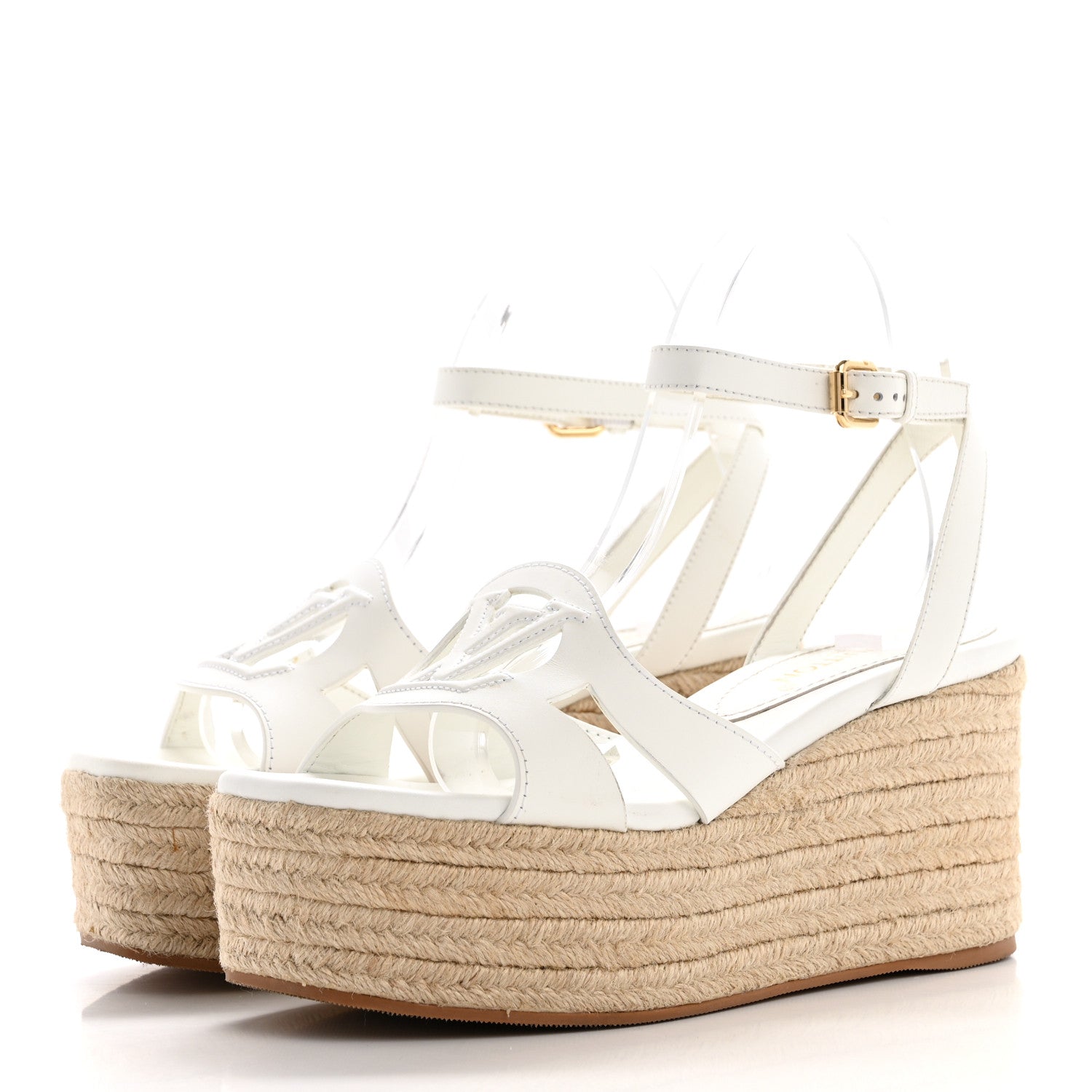 Louis Vuitton Calfskin LV Isola Espadrille Wedge Sandals 38 White 3 of 11