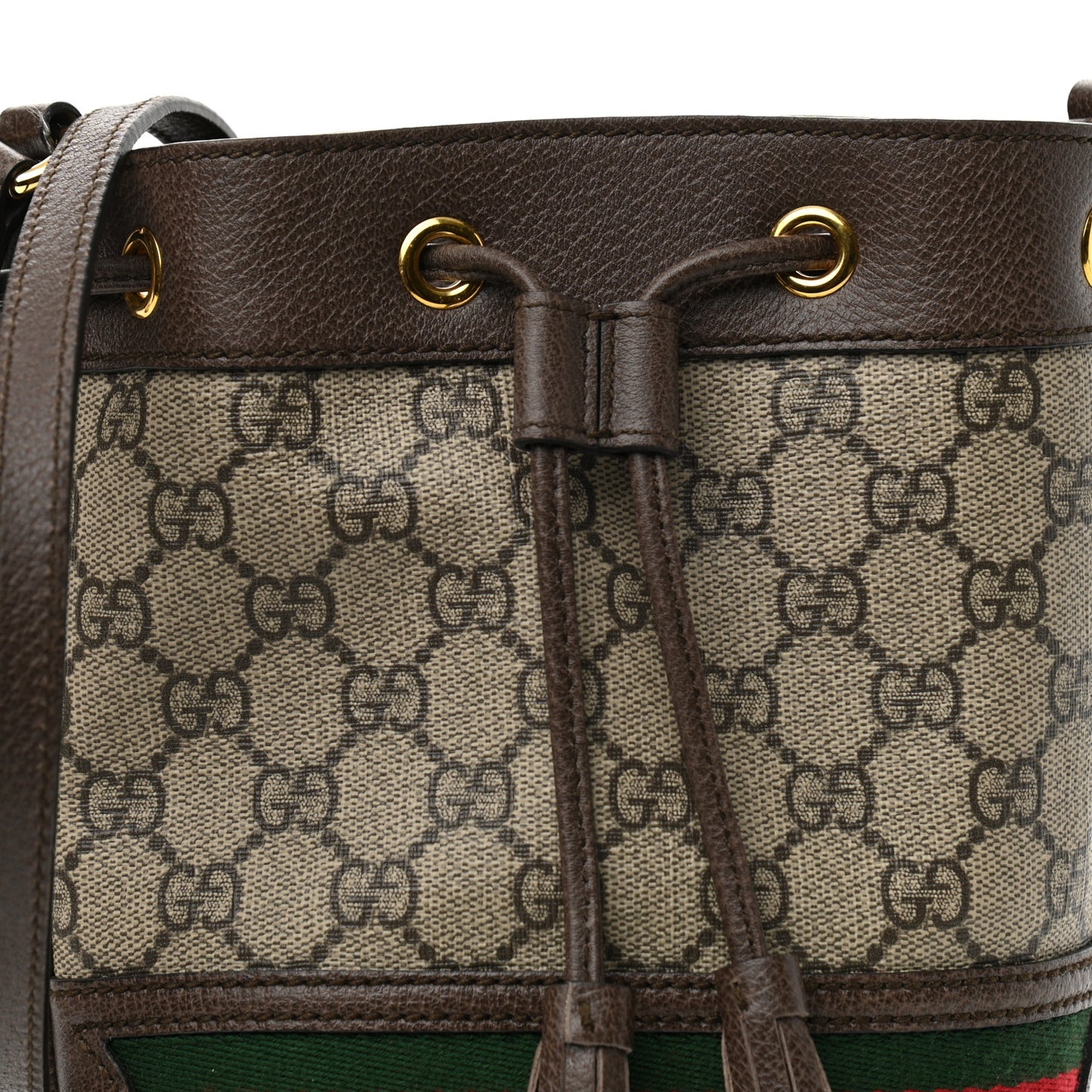 GG Supreme Monogram Web Mini Ophidia Bucket Bag Brown