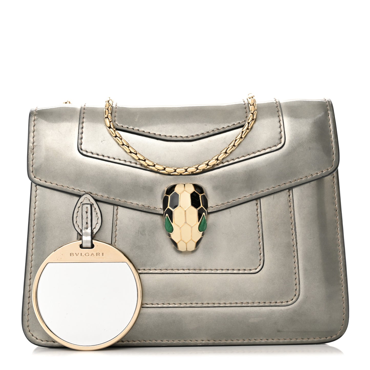 Metallic Calfskin Small Serpenti Forever Snake Strap Crossbody Bag Silver