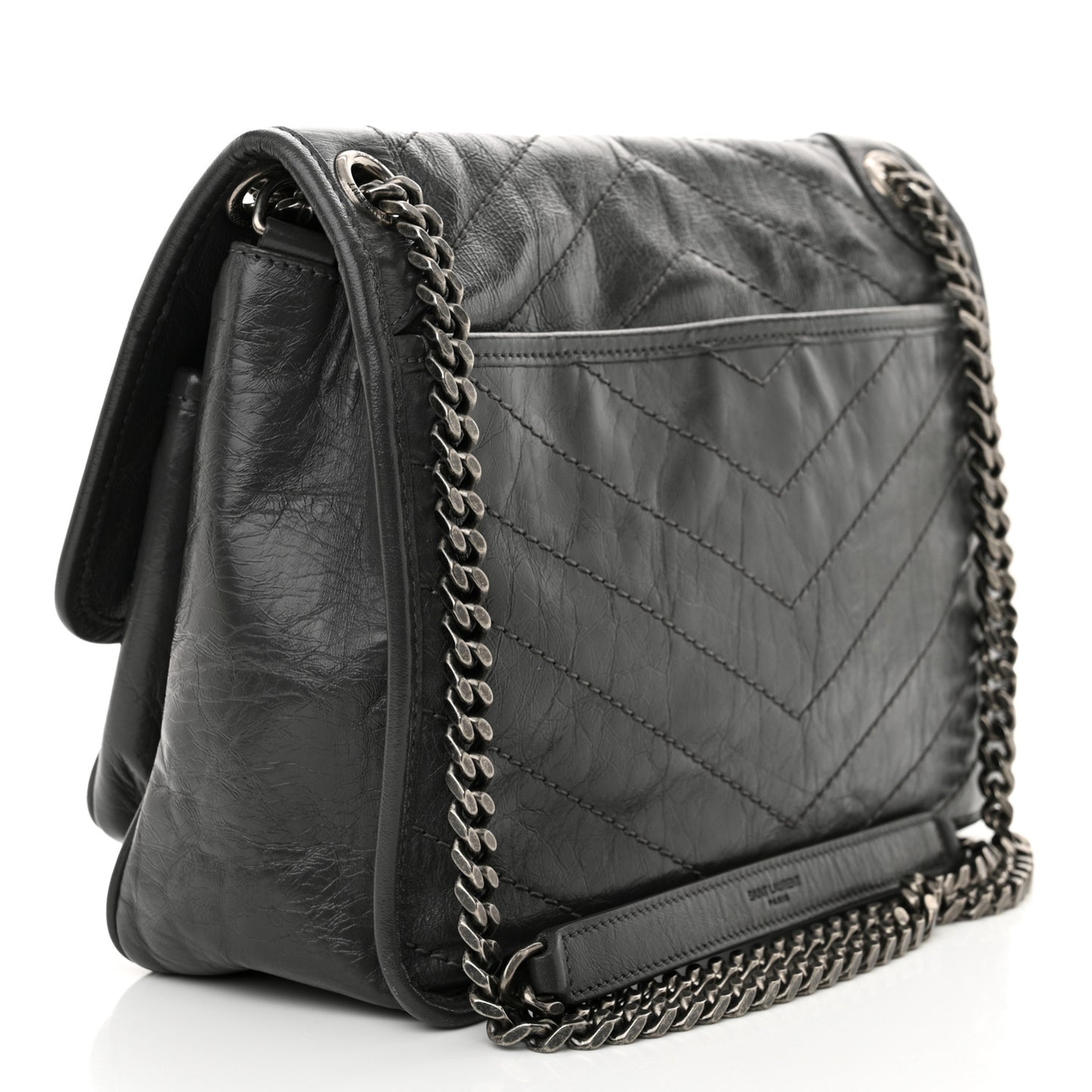 Crinkled Calfskin Matelasse Monogram Medium Niki Chain Satchel Storm
