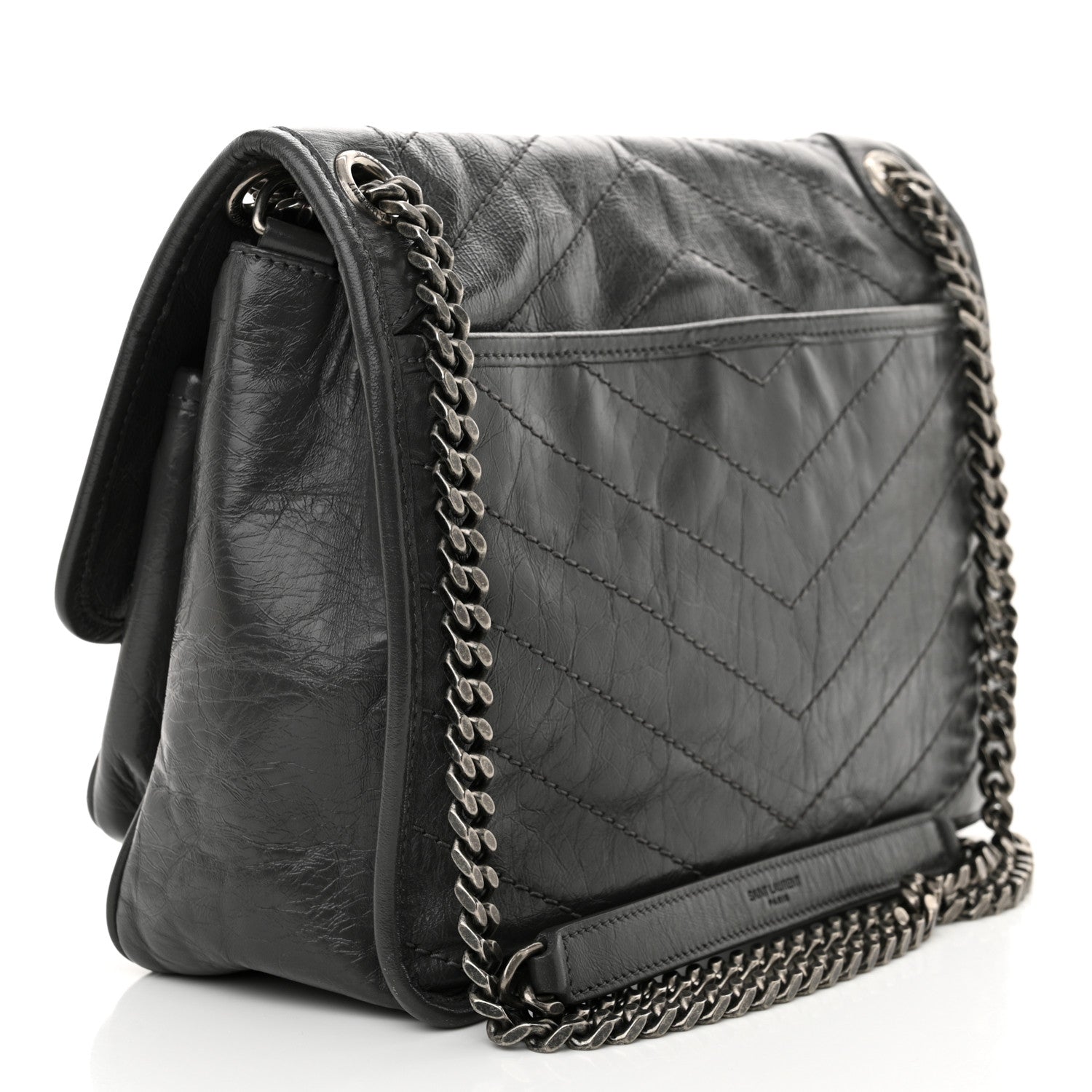 Saint Laurent Crinkled Calfskin Matelasse Monogram Medium Niki Chain Satchel Storm 3 of 10