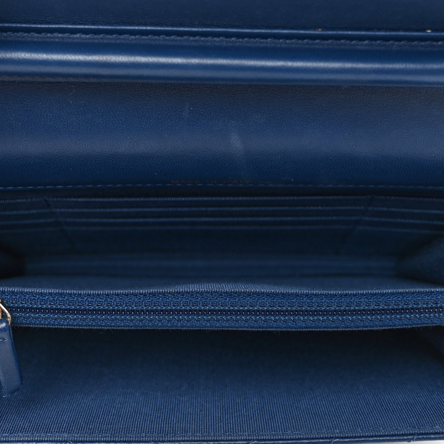 Lambskin Chevron Quilted Square Wallet On Chain WOC Blue