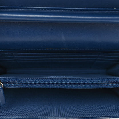 Chanel Lambskin Chevron Quilted Square Wallet On Chain WOC Blue 6 of 11