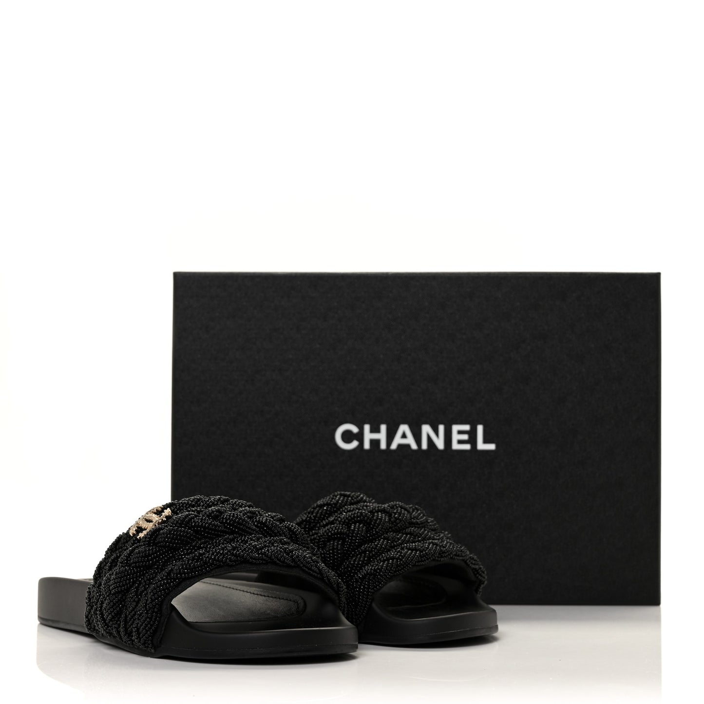 Lambskin Pearl Beaded Woven Slides 37 Black