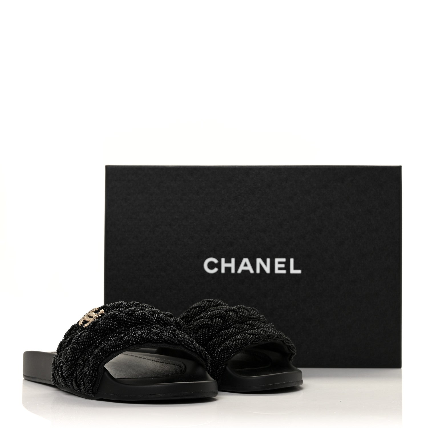 Chanel Lambskin Pearl Beaded Woven Slides 37 Black 8 of 8