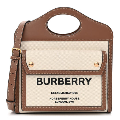 Burberry Canvas Smooth Calfskin Two Tone Mini Pocket Bag Natural Malt Brown 1 of 10