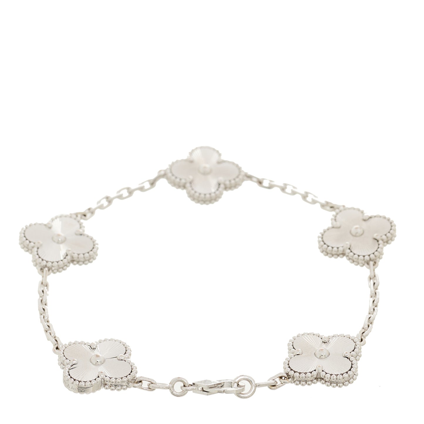 18K White Gold 5 Motifs Guilloche Vintage Alhambra Bracelet