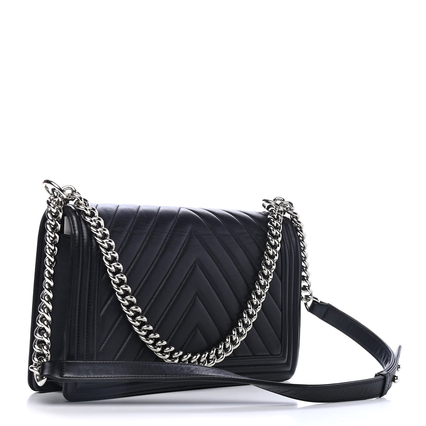 Calfskin Chevron Quilted New Medium Boy Flap Black