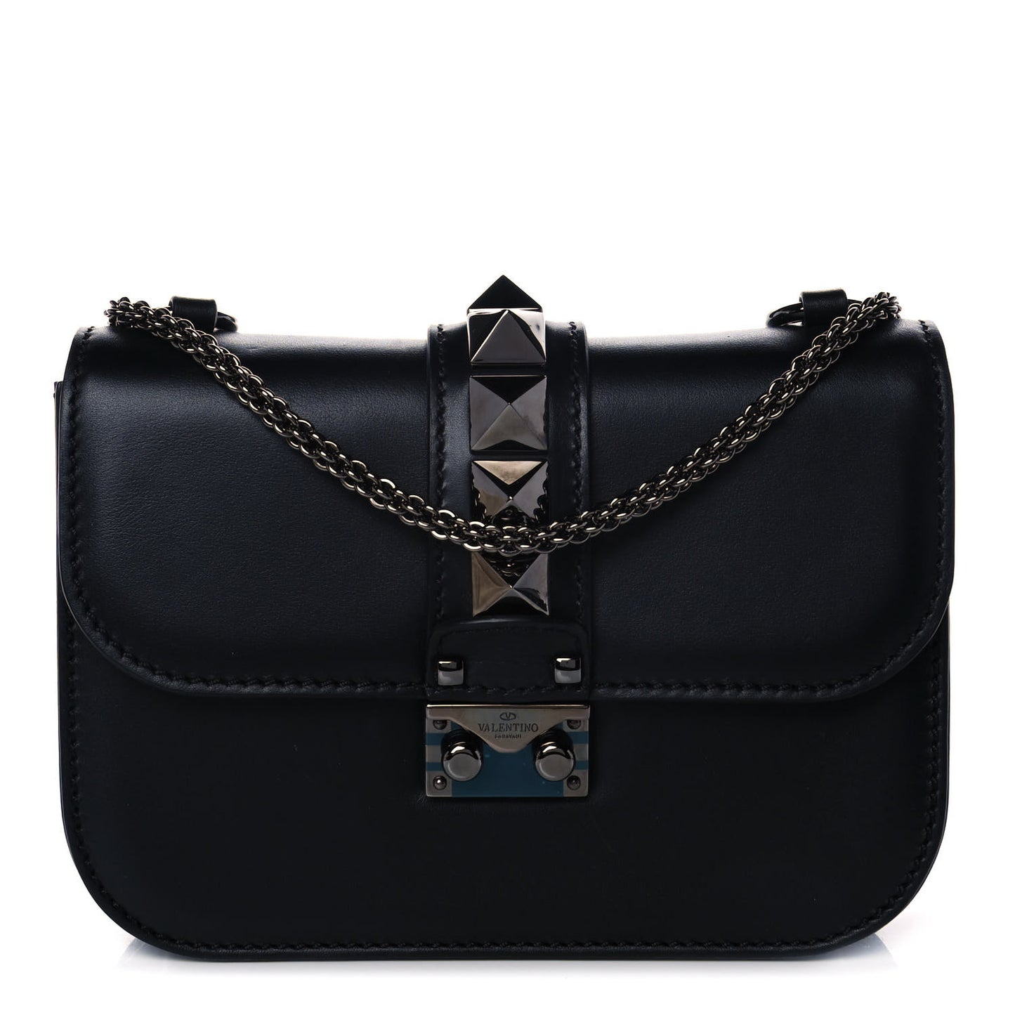 Vitello Small Glam Lock Rockstud Flap Black