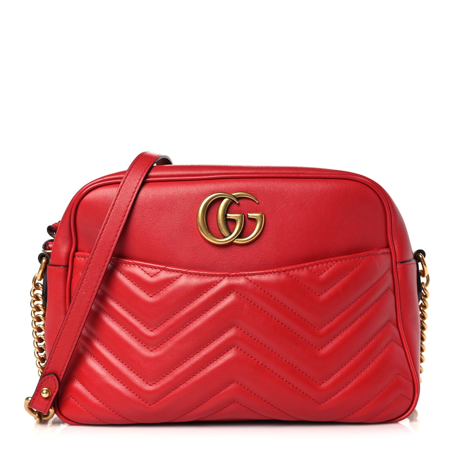 Calfskin Matelasse Medium GG Marmont Chain Shoulder Bag Hibiscus Red