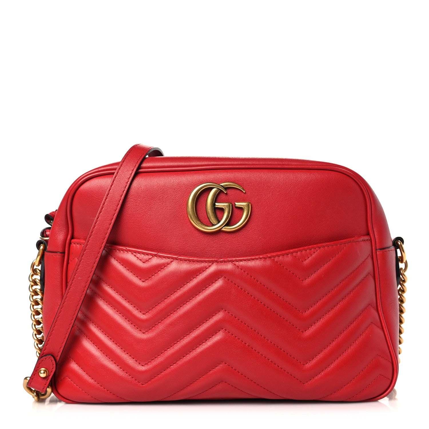 Gucci Calfskin Matelasse Medium GG Marmont Chain Shoulder Bag Hibiscus Red 1 of 9