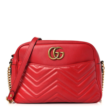 Gucci Calfskin Matelasse Medium GG Marmont Chain Shoulder Bag Hibiscus Red 1 of 9