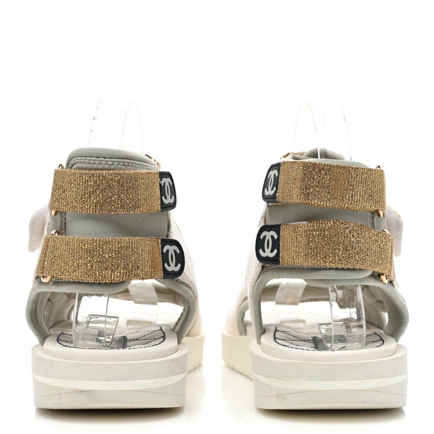 Goatskin Fabric Gladiator Sandals 36.5 White Light Grey Navy Blue