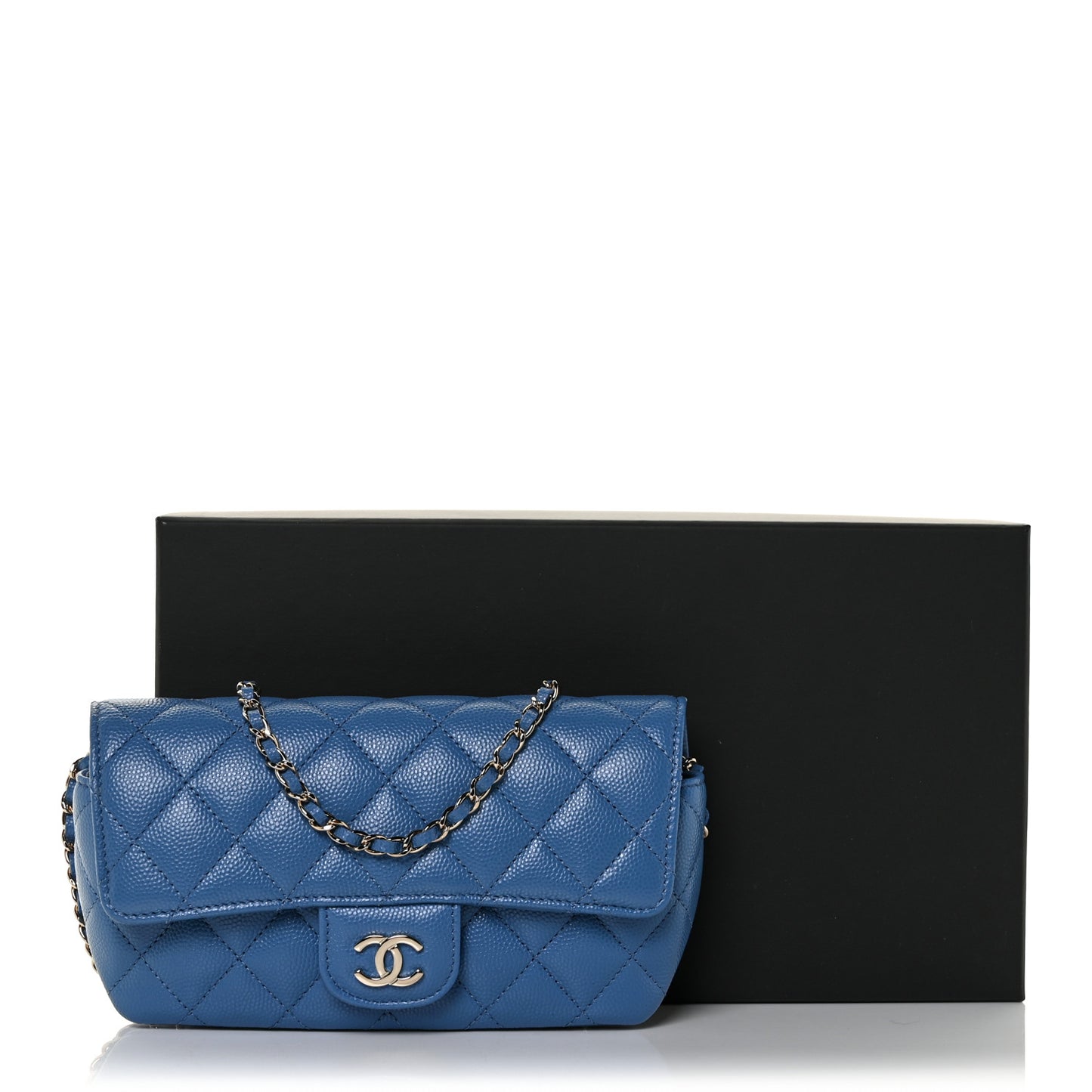 Caviar Quilted Glasses Case With Chain Blue