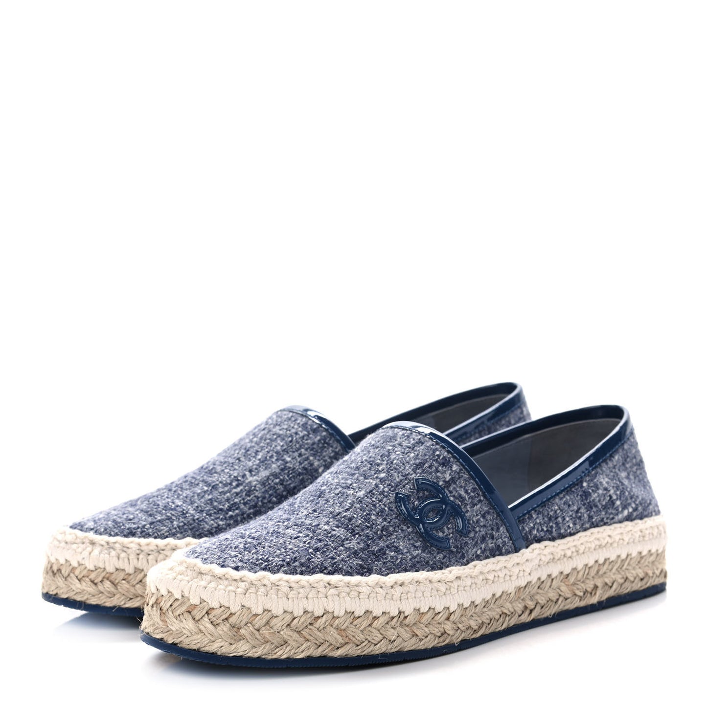 Fabric Patent Calfskin CC Espadrilles 35 Blue