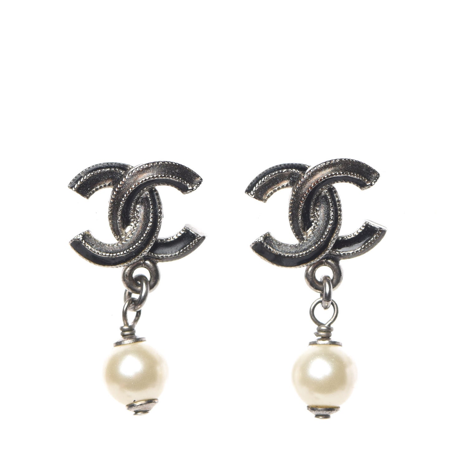 Pearl Enamel CC Drop Earrings Black