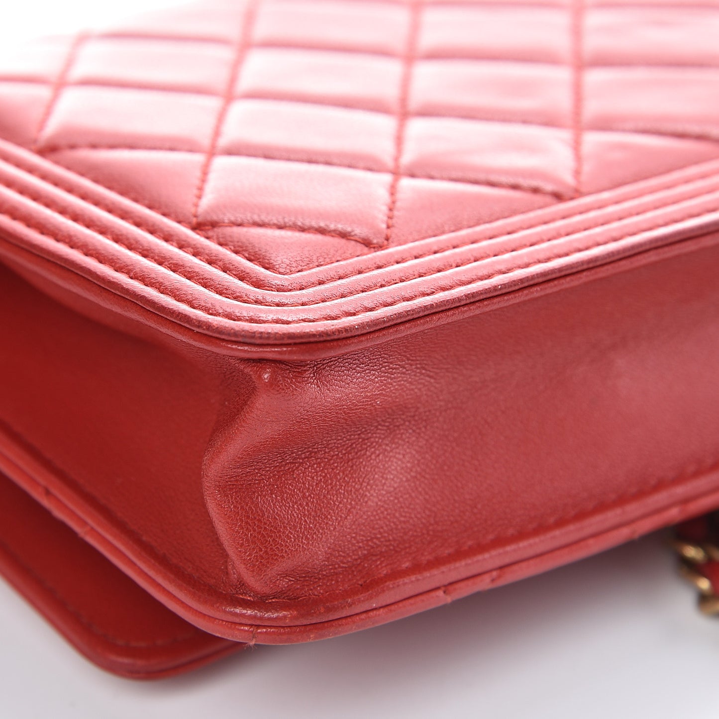 Lambskin Quilted Boy Wallet On Chain WOC Red