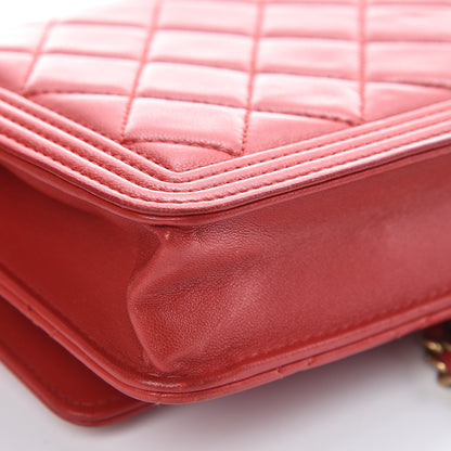 Chanel Lambskin Quilted Boy Wallet On Chain WOC Red 15 of 18