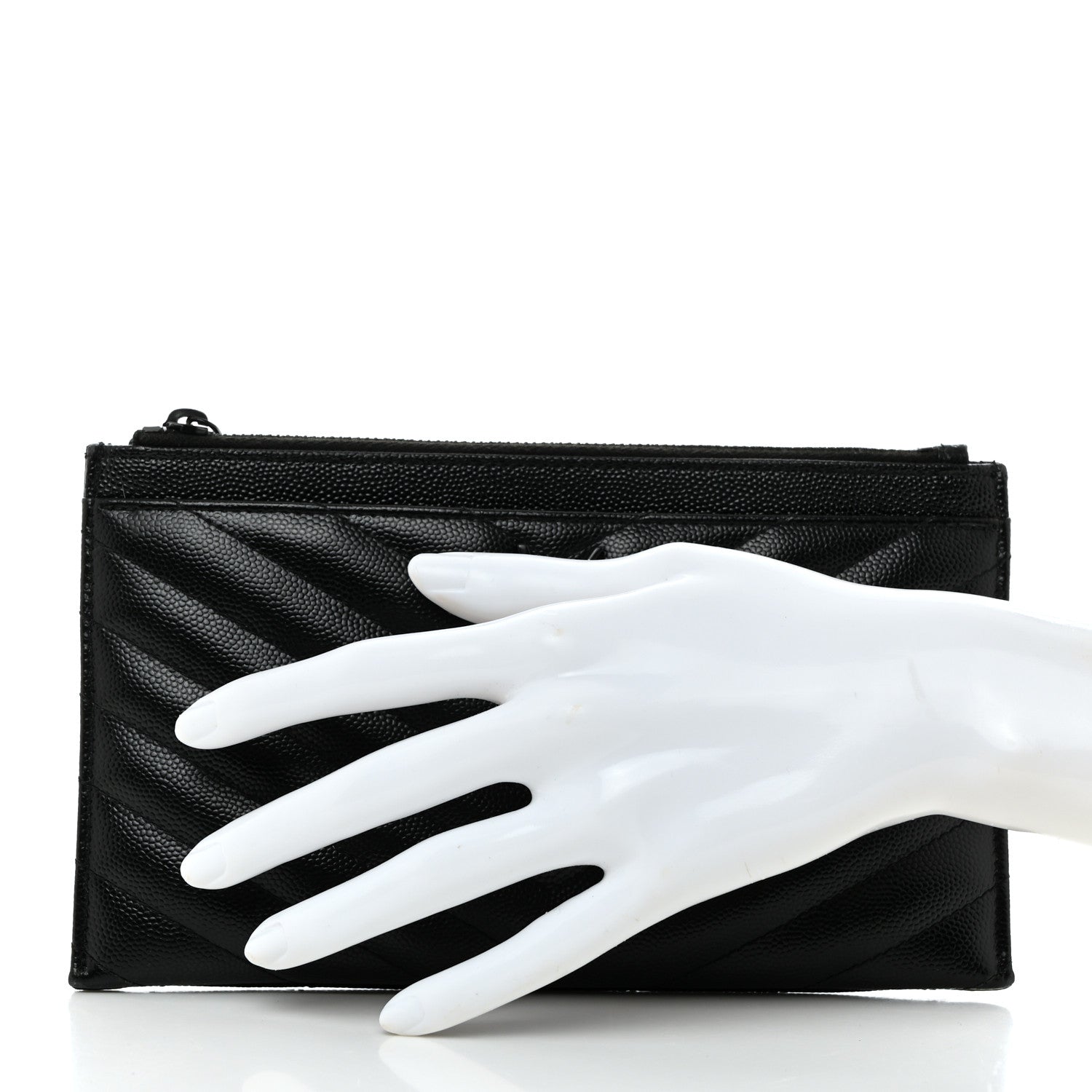 Saint Laurent Grain De Poudre Chevron Monogram Bill Pouch Black 2 of 10