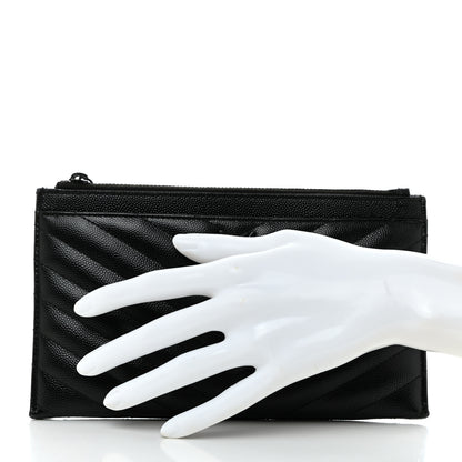 Saint Laurent Grain De Poudre Chevron Monogram Bill Pouch Black 2 of 10