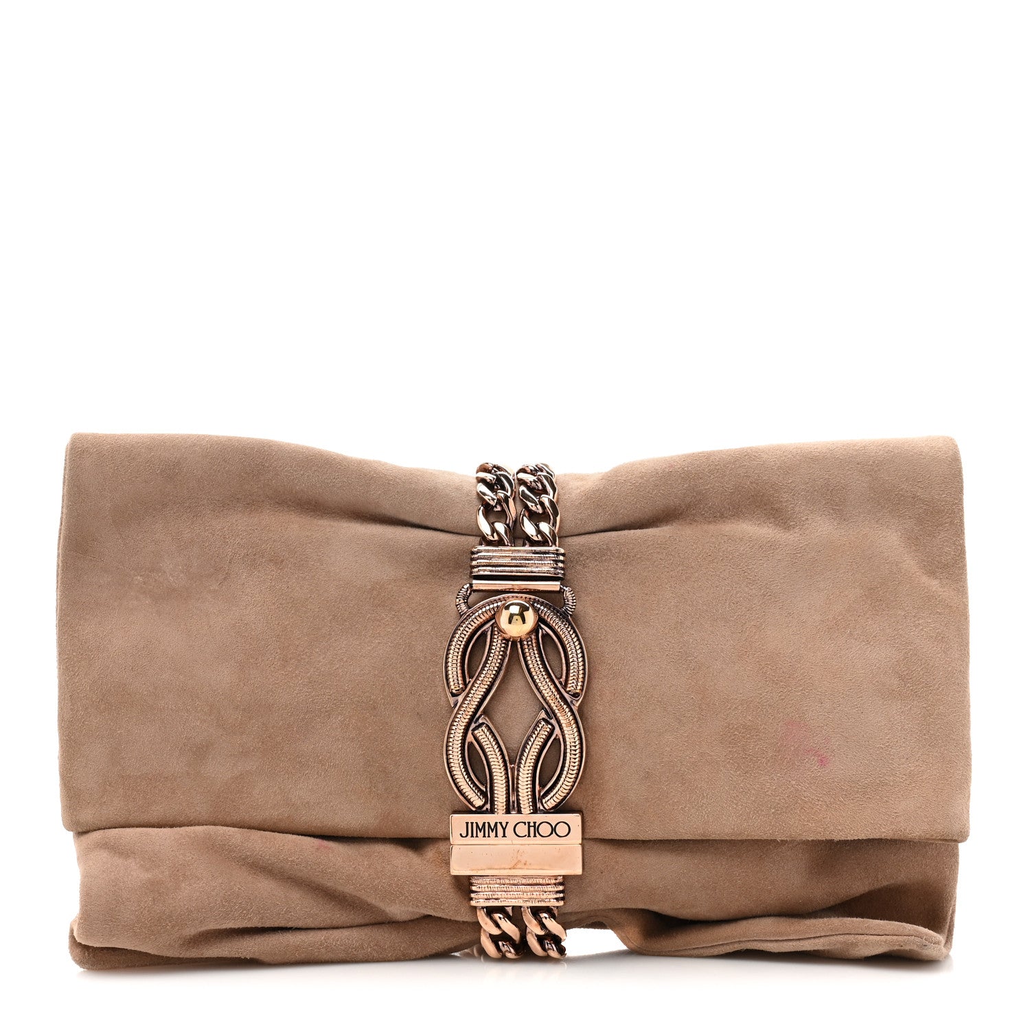 Jimmy Choo Suede Crystal Chandra Chain Clutch Beige 1 of 12