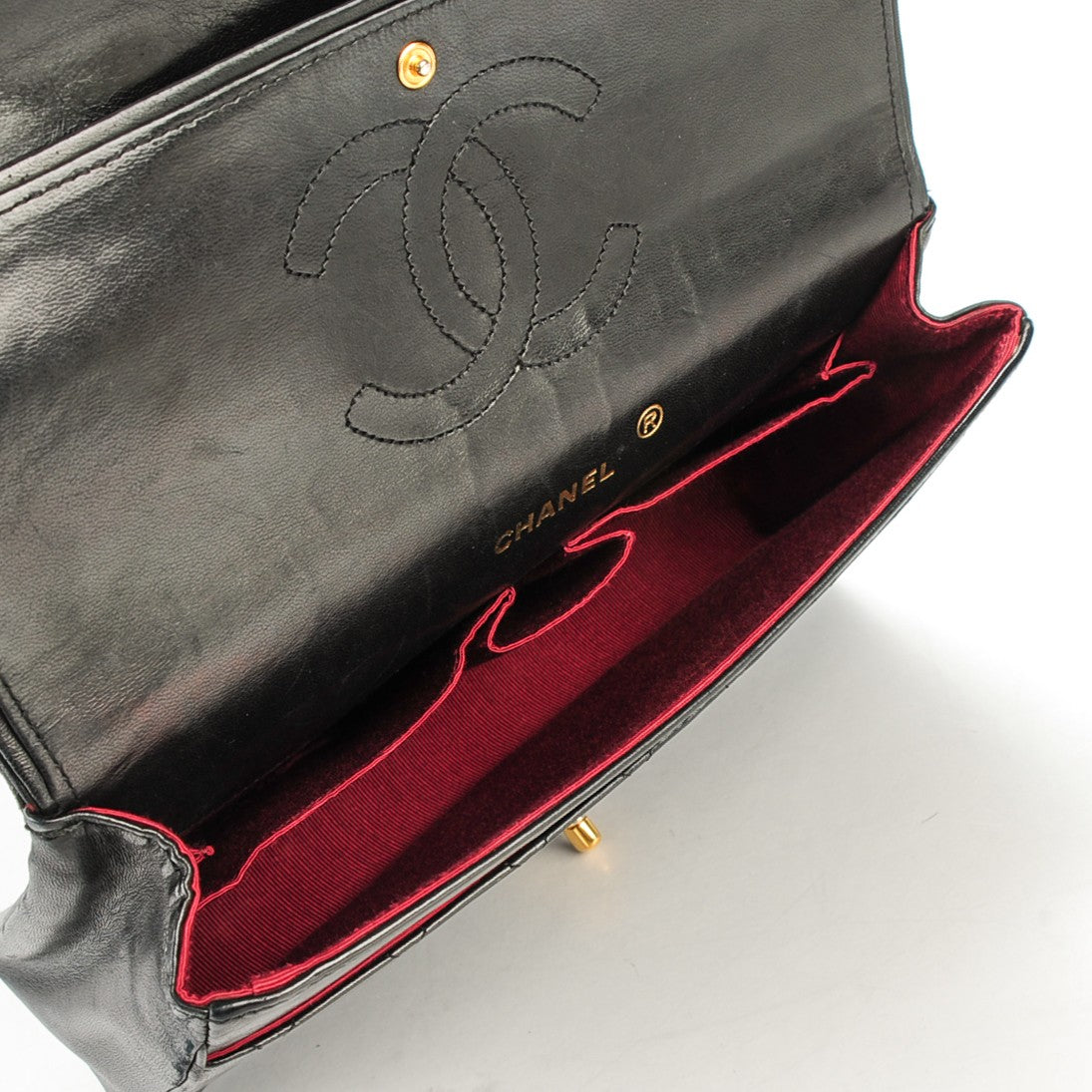 Lambskin Quilted Medium Double Flap Black