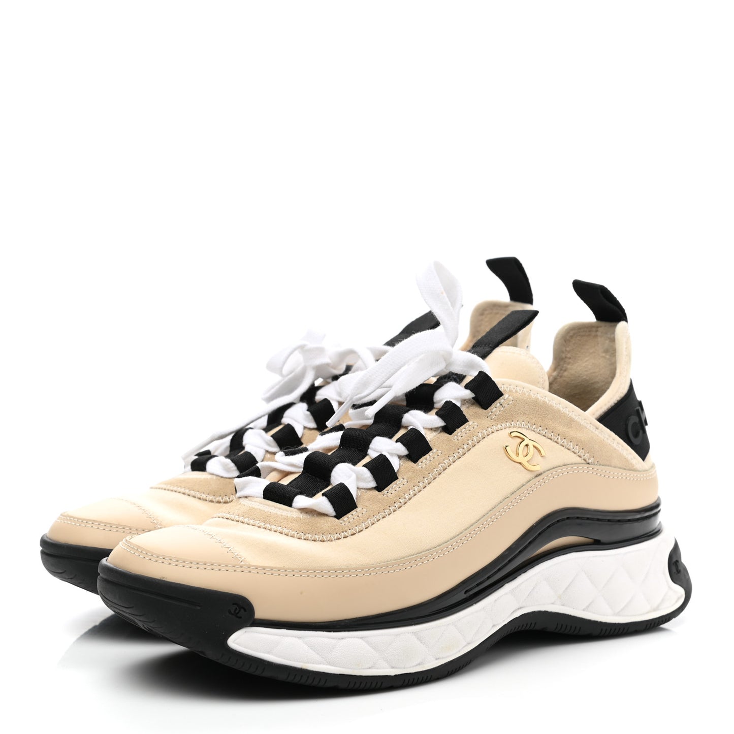 Velvet Calfskin Mixed Fibers CC Sneakers 38 Beige